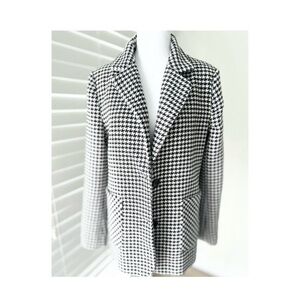 Commense Black & White Houndstooth Single-Breasted Blazer